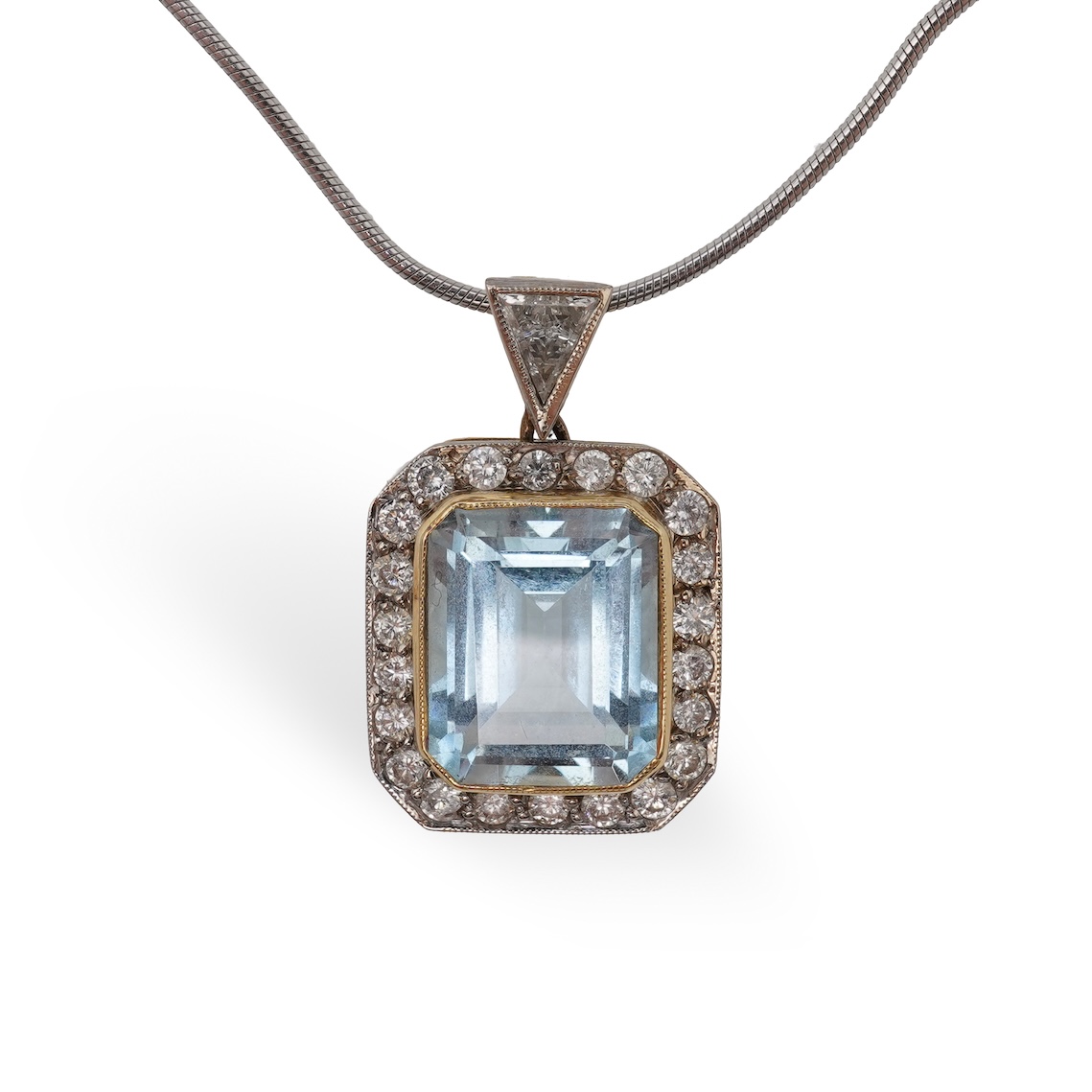 An aquamarine and diamond pendant